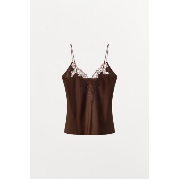 ZARA SATIN TOP WITH EMBROIDERY AND LACE - Picture 1 of 5